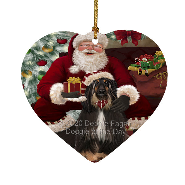 Santa's Christmas Surprise Afghan Hound Dog Heart Christmas Ornament RFPOR58333