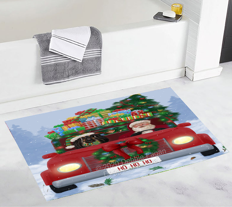 Christmas Honk Honk Red Truck Here Comes with Santa and Afghan Hound Dog Bath Mat BRUG53641