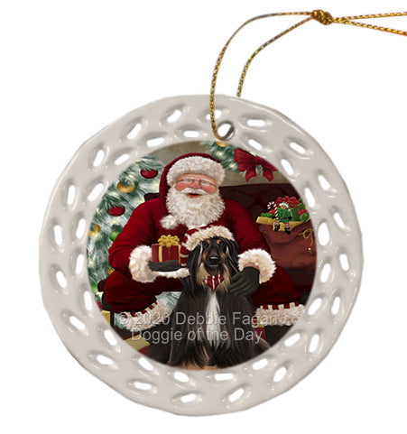 Santa's Christmas Surprise Afghan Hound Dog Doily Ornament DPOR59553