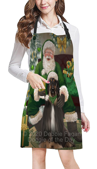 Christmas Irish Santa with Gift and Afghan Hound Dog Apron Apron-48269
