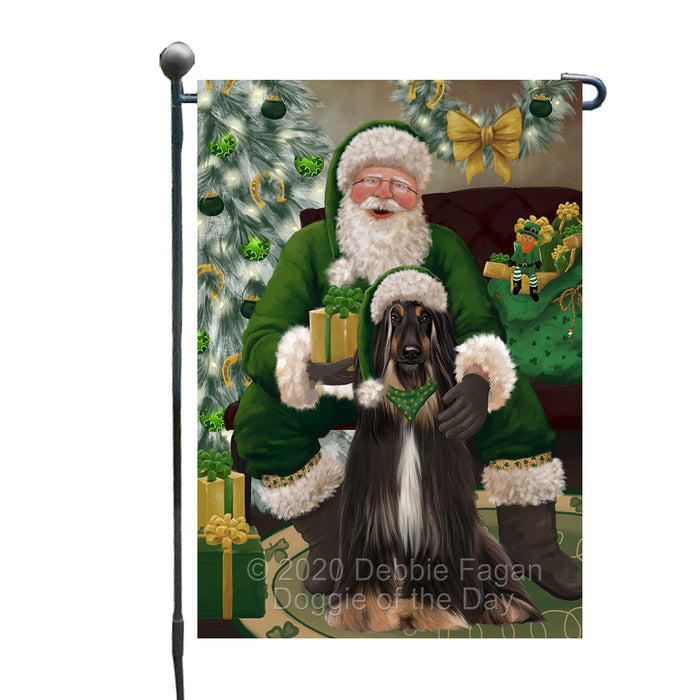 Christmas Irish Santa with Gift and Afghan Hound Dog Garden Flag GFLG66609