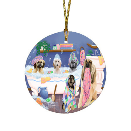 Rub A Dub Dogs In A Tub Afghan Hounds Dog Round Flat Christmas Ornament RFPOR57104