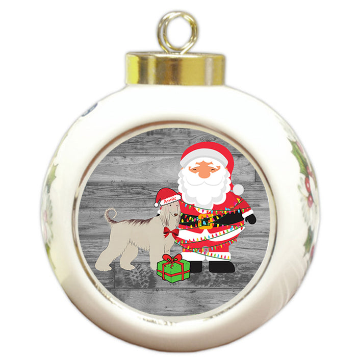Custom Personalized Afghan Hound Dog With Santa Wrapped in Light Christmas Round Ball Ornament