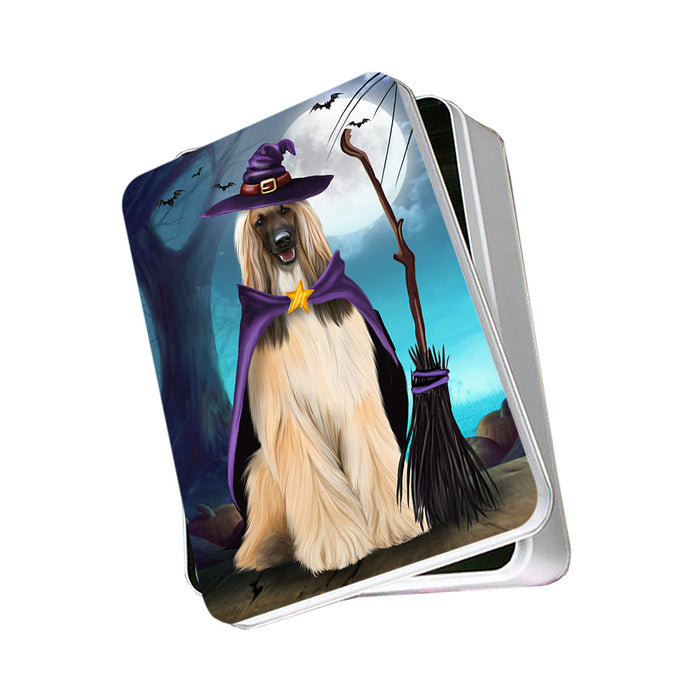 Happy Halloween Trick or Treat Afghan Hound Dog Witch Photo Storage Tin PITN52556