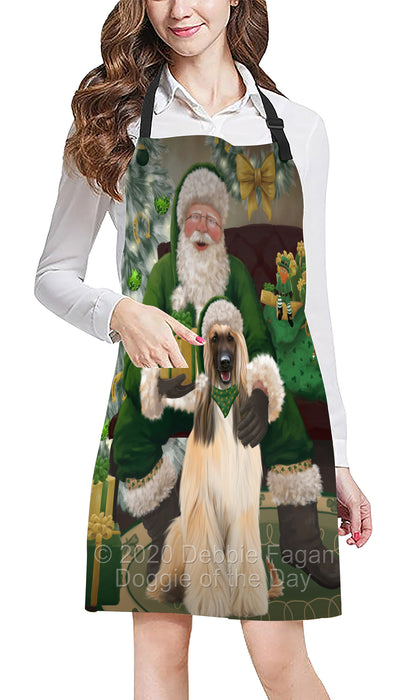 Christmas Irish Santa with Gift and Afghan Hound Dog Apron Apron-48267