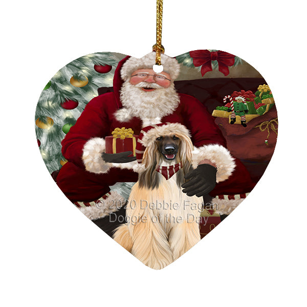 Santa's Christmas Surprise Afghan Hound Dog Heart Christmas Ornament RFPOR58331