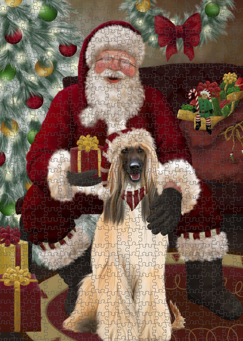 Santa's Christmas Surprise Afghan Hound Dog Puzzle with Photo Tin PUZL100656