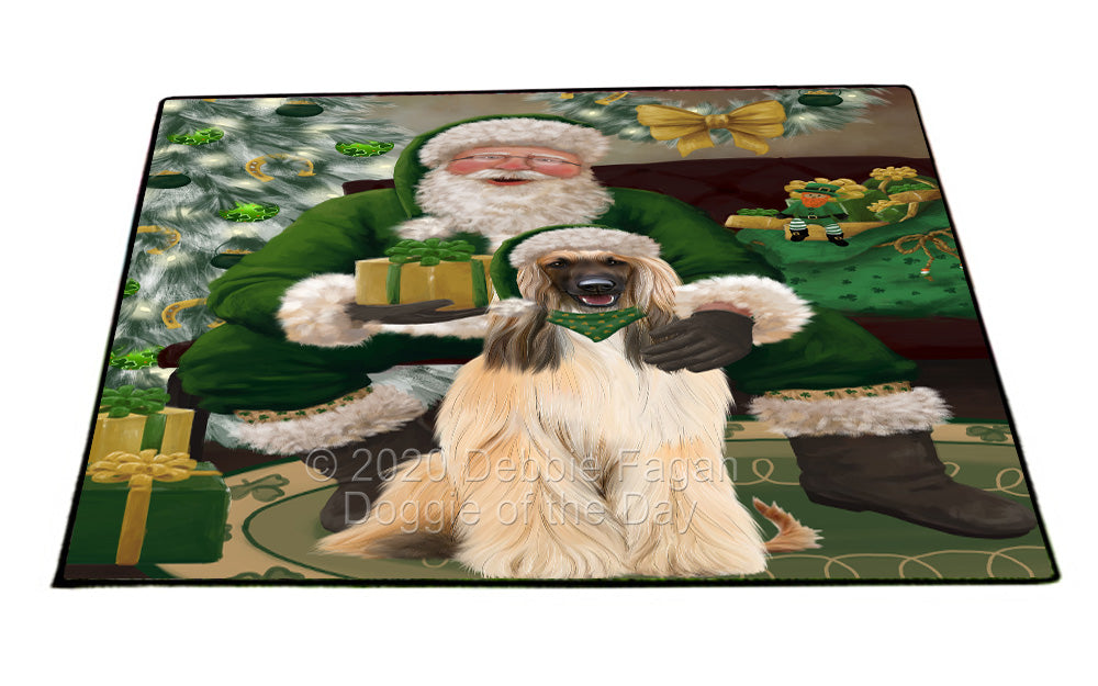 Christmas Irish Santa with Gift and Afghan Hound Dog Indoor/Outdoor Welcome Floormat - Premium Quality Washable Anti-Slip Doormat Rug FLMS57046