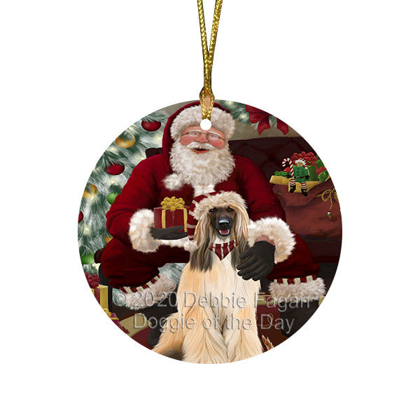 Santa's Christmas Surprise Afghan Hound Dog Round Flat Christmas Ornament RFPOR57989