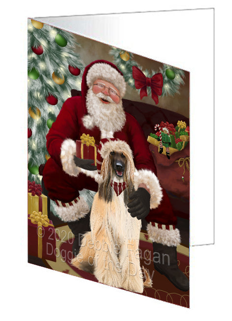 Santa's Christmas Surprise Afghan Hound Dog Handmade Artwork Assorted Pets Greeting Cards and Note Cards with Envelopes for All Occasions and Holiday Seasons
