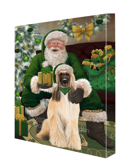 Christmas Irish Santa with Gift and Afghan Hound Dog Canvas Print Wall Art Décor CVS147365