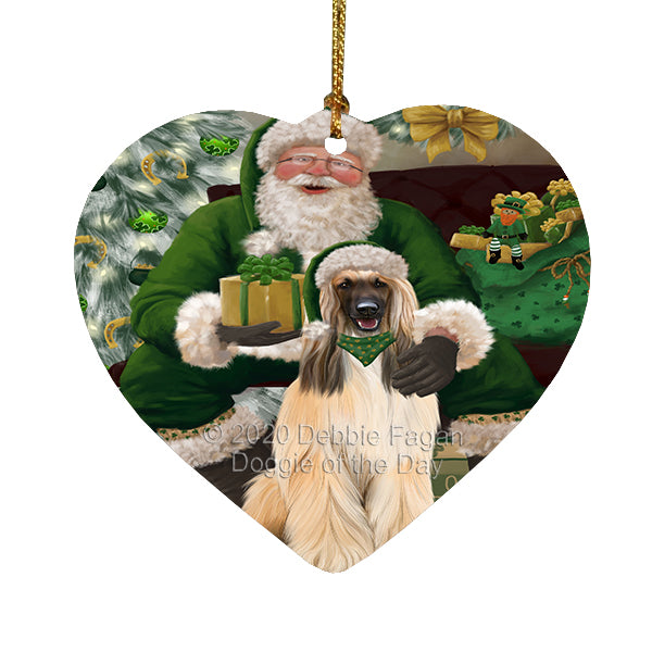 Christmas Irish Santa with Gift and Affenpinscher Dog Heart Christmas Ornament RFPOR58232