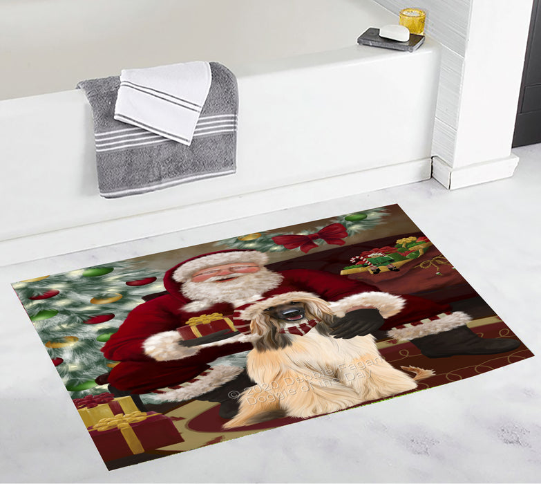 Santa's Christmas Surprise Afghan Hound Dog Bathroom Rugs with Non Slip Soft Bath Mat for Tub BRUG55378