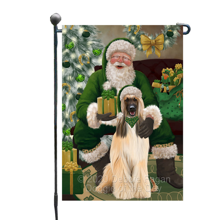 Christmas Irish Santa with Gift and Afghan Hound Dog Garden Flag GFLG66607