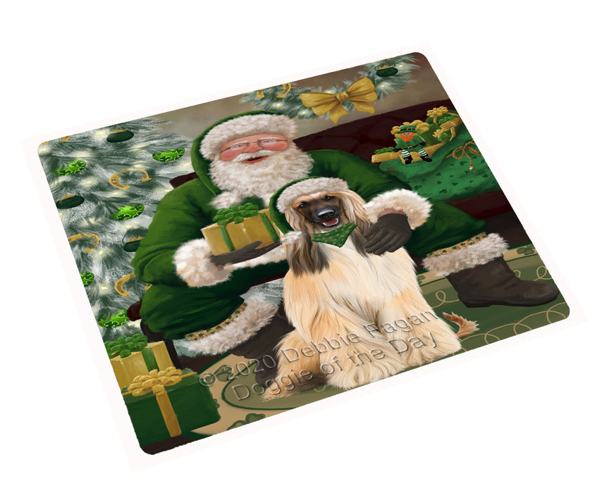 Christmas Irish Santa with Gift and Afghan Hound Dog Cutting Board - Easy Grip Non-Slip Dishwasher Safe Chopping Board Vegetables C78226