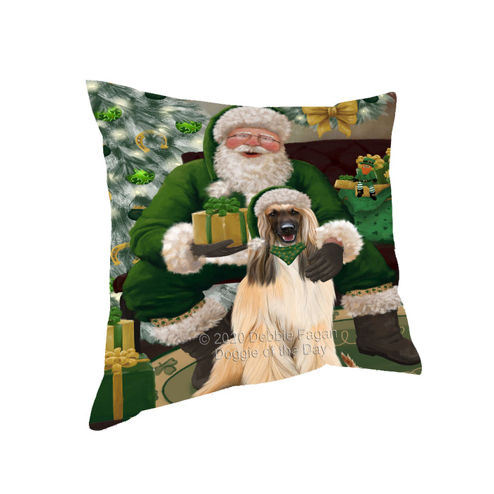 Christmas Irish Santa with Gift and Afghan Hound Dog Pillow PIL86648