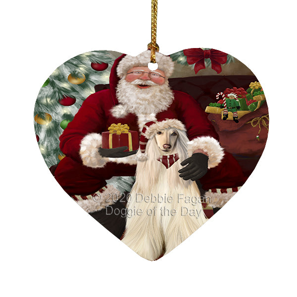 Santa's Christmas Surprise Afghan Hound Dog Heart Christmas Ornament RFPOR58332