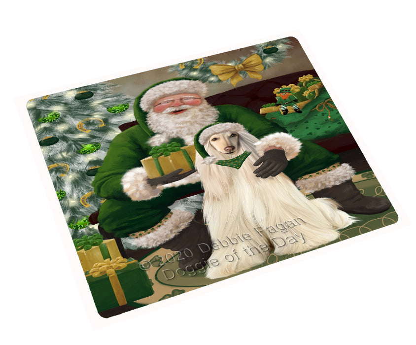 Christmas Irish Santa with Gift and Afghan Hound Dog Cutting Board - Easy Grip Non-Slip Dishwasher Safe Chopping Board Vegetables C78229
