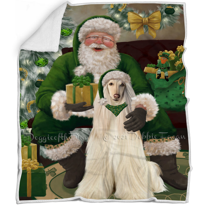 Christmas Irish Santa with Gift and Afghan Hound Dog Blanket BLNKT141168