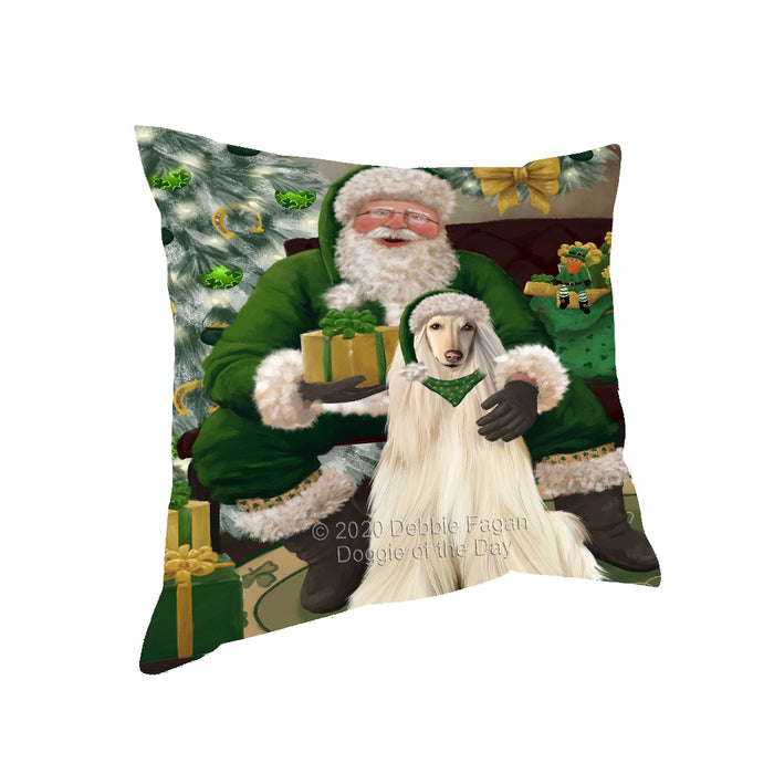 Christmas Irish Santa with Gift and Afghan Hound Dog Pillow PIL86652