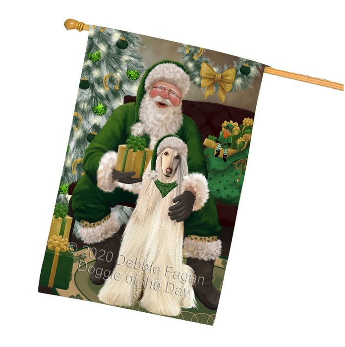 Christmas Irish Santa with Gift and Afghan Hound Dog House Flag FLG66664