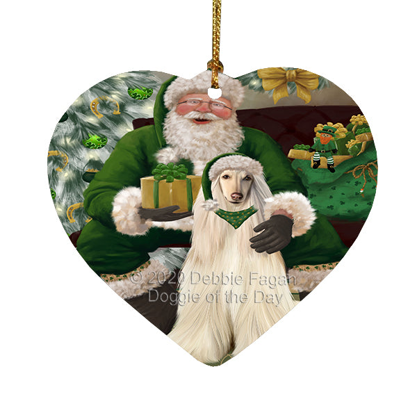Christmas Irish Santa with Gift and Afghan Hound Dog Heart Christmas Ornament RFPOR58233