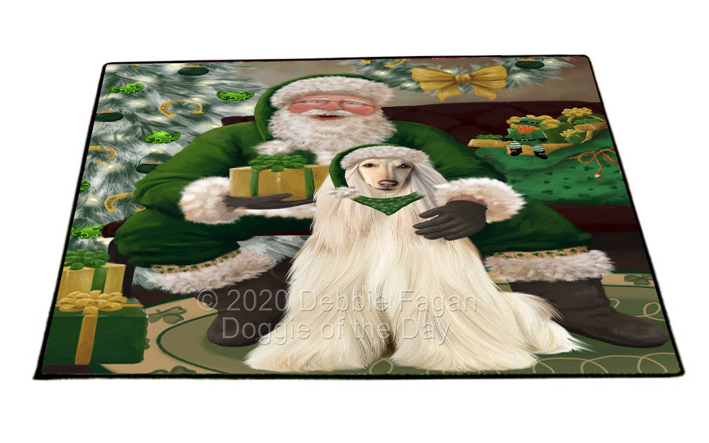 Christmas Irish Santa with Gift and Afghan Hound Dog Indoor/Outdoor Welcome Floormat - Premium Quality Washable Anti-Slip Doormat Rug FLMS57049