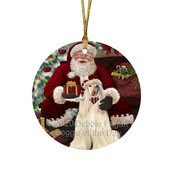 Santa's Christmas Surprise Afghan Hound Dog Round Flat Christmas Ornament RFPOR57990