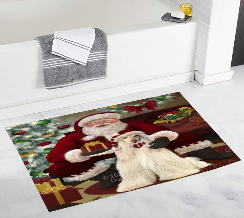 Santa's Christmas Surprise Afghan Hound Dog Bathroom Rugs with Non Slip Soft Bath Mat for Tub BRUG55381