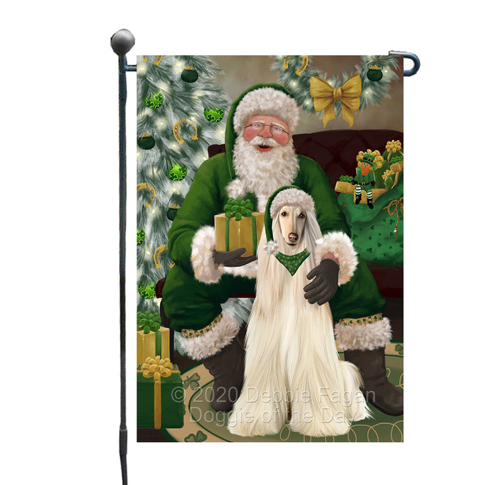 Christmas Irish Santa with Gift and Afghan Hound Dog Garden Flag GFLG66608