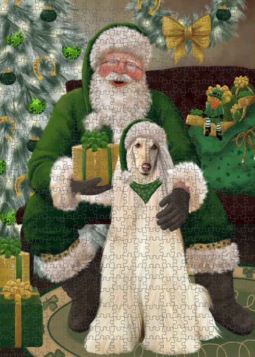 Christmas Irish Santa with Gift and Afghan Hound Dog Puzzle with Photo Tin PUZL100268