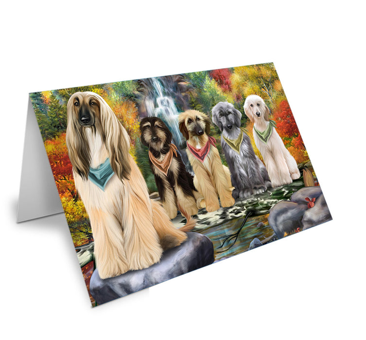 Scenic Waterfall Afghan Hounds Dog Handmade Artwork Assorted Pets Greeting Cards and Note Cards with Envelopes for All Occasions and Holiday Seasons GCD52985