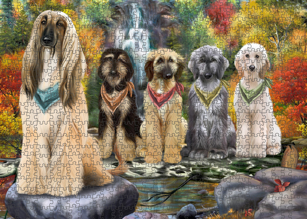 Scenic Waterfall Afghan Hounds Dog Puzzle with Photo Tin PUZL52662