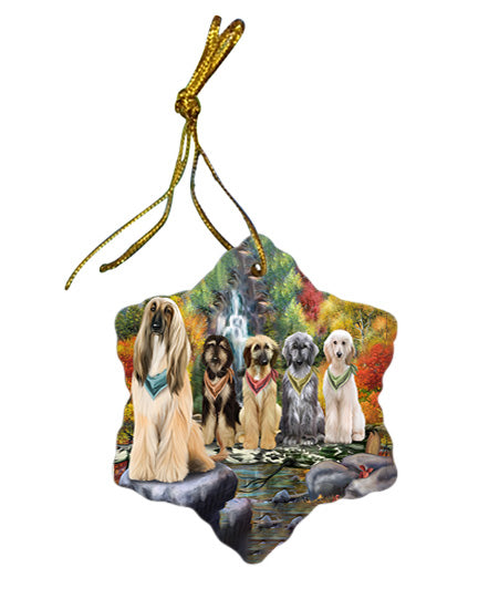 Scenic Waterfall Afghan Hounds Dog Star Porcelain Ornament SPOR49644