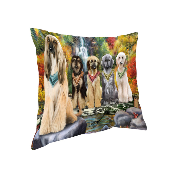 Scenic Waterfall Afghan Hounds Dog Pillow PIL54464