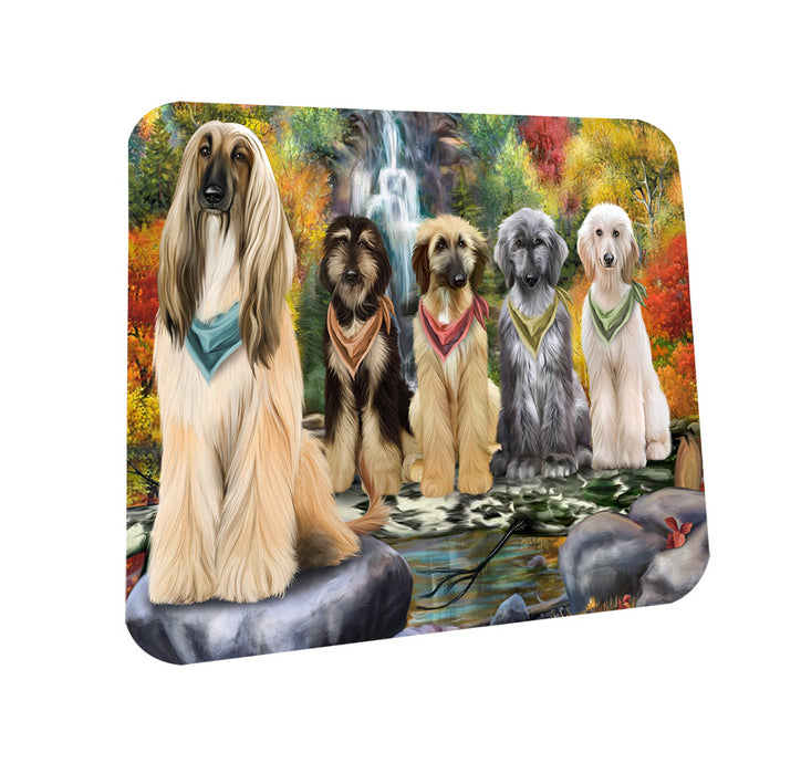 Scenic Waterfall Afghan Hounds Dog Coasters Set of 4 CST49561