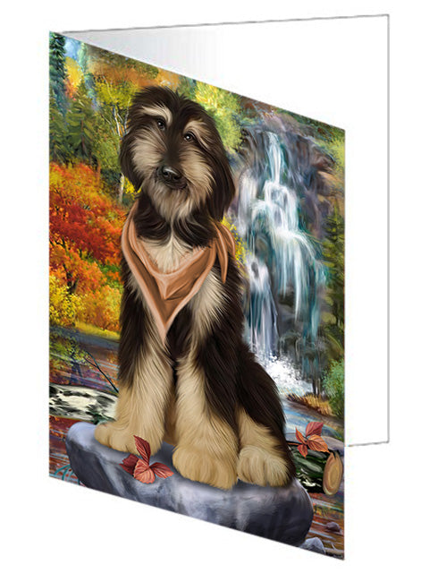 Scenic Waterfall Afghan Hound Dog Handmade Artwork Assorted Pets Greeting Cards and Note Cards with Envelopes for All Occasions and Holiday Seasons GCD52988