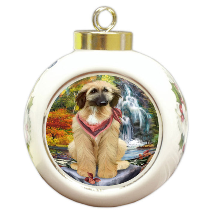 Scenic Waterfall Afghan Hound Dog Round Ball Christmas Ornament RBPOR49654