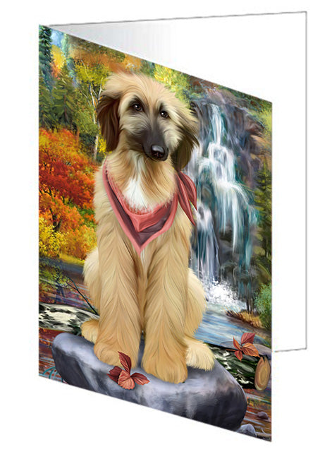 Scenic Waterfall Afghan Hound Dog Handmade Artwork Assorted Pets Greeting Cards and Note Cards with Envelopes for All Occasions and Holiday Seasons GCD52991