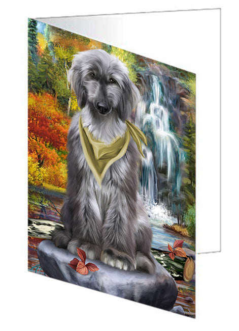 Scenic Waterfall Afghan Hound Dog Handmade Artwork Assorted Pets Greeting Cards and Note Cards with Envelopes for All Occasions and Holiday Seasons GCD52994
