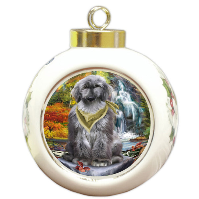 Scenic Waterfall Afghan Hound Dog Round Ball Christmas Ornament RBPOR49655
