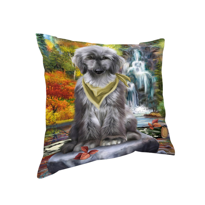Scenic Waterfall Afghan Hound Dog Pillow PIL54476