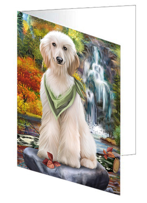Scenic Waterfall Afghan Hound Dog Handmade Artwork Assorted Pets Greeting Cards and Note Cards with Envelopes for All Occasions and Holiday Seasons GCD52997
