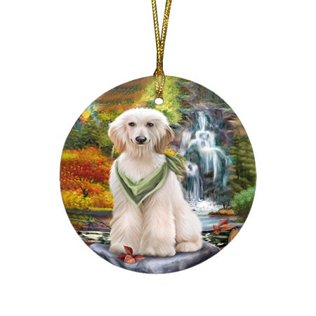 Scenic Waterfall Afghan Hound Dog Round Flat Christmas Ornament RFPOR49647