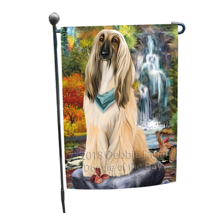 Scenic Waterfall Afghan Hound Dog Garden Flag GFLG49486