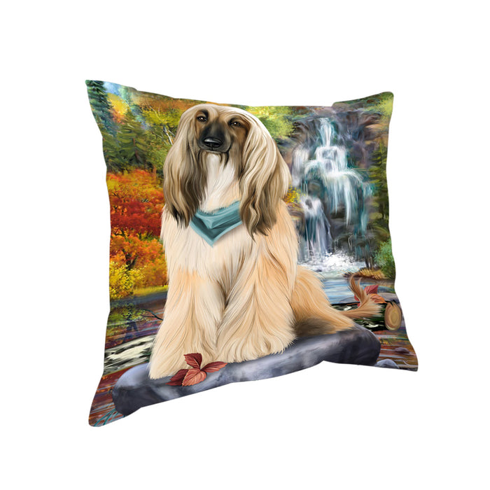 Scenic Waterfall Afghan Hound Dog Pillow PIL54484