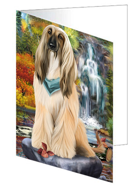 Scenic Waterfall Afghan Hound Dog Handmade Artwork Assorted Pets Greeting Cards and Note Cards with Envelopes for All Occasions and Holiday Seasons GCD53000