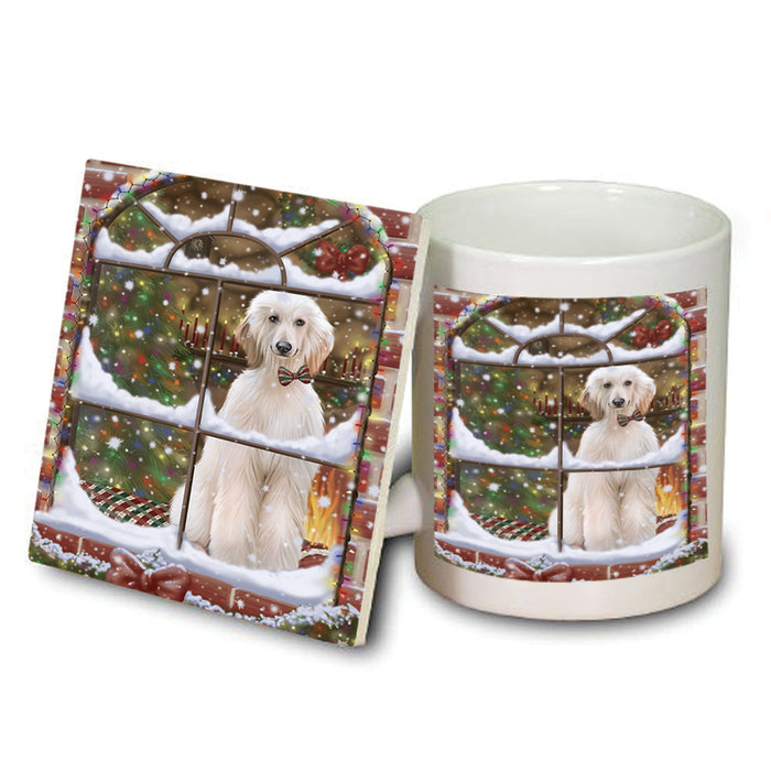 Please Come Home For Christmas Afghan Hound Dog Sitting In Window Mug and Coaster Set MUC53595