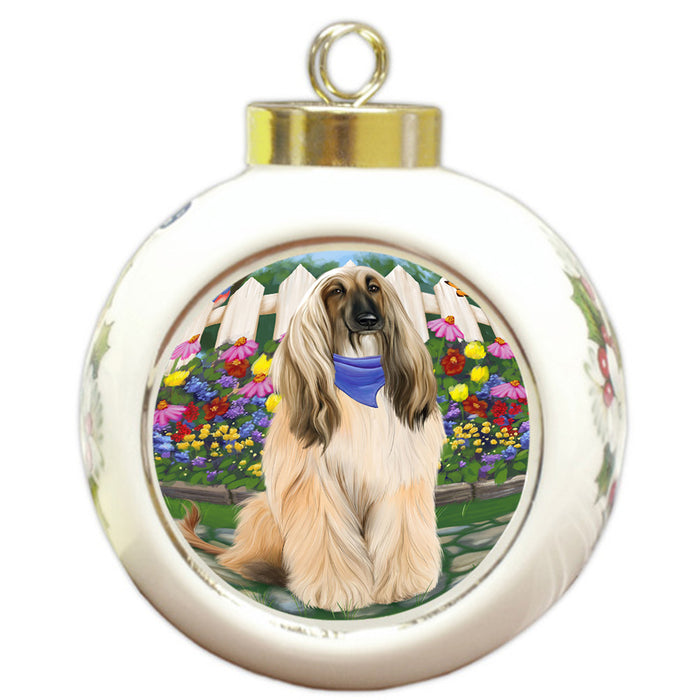 Spring Floral Afghan Hound Dog Round Ball Christmas Ornament RBPOR52218