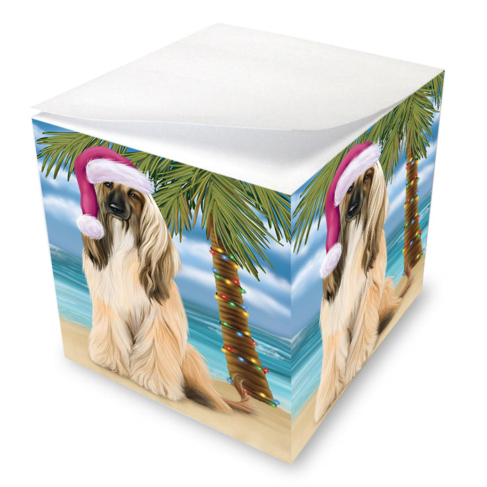 Summertime Happy Holidays Christmas Afghan Hound Dog on Tropical Island Beach Note Cube NOC56037